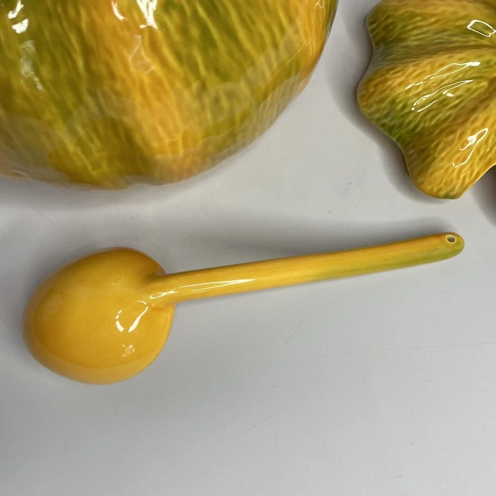 Bordallo Pinheiro Halloween Pumpkin Tureen w/Ladle Fall Decoration Portugal 10